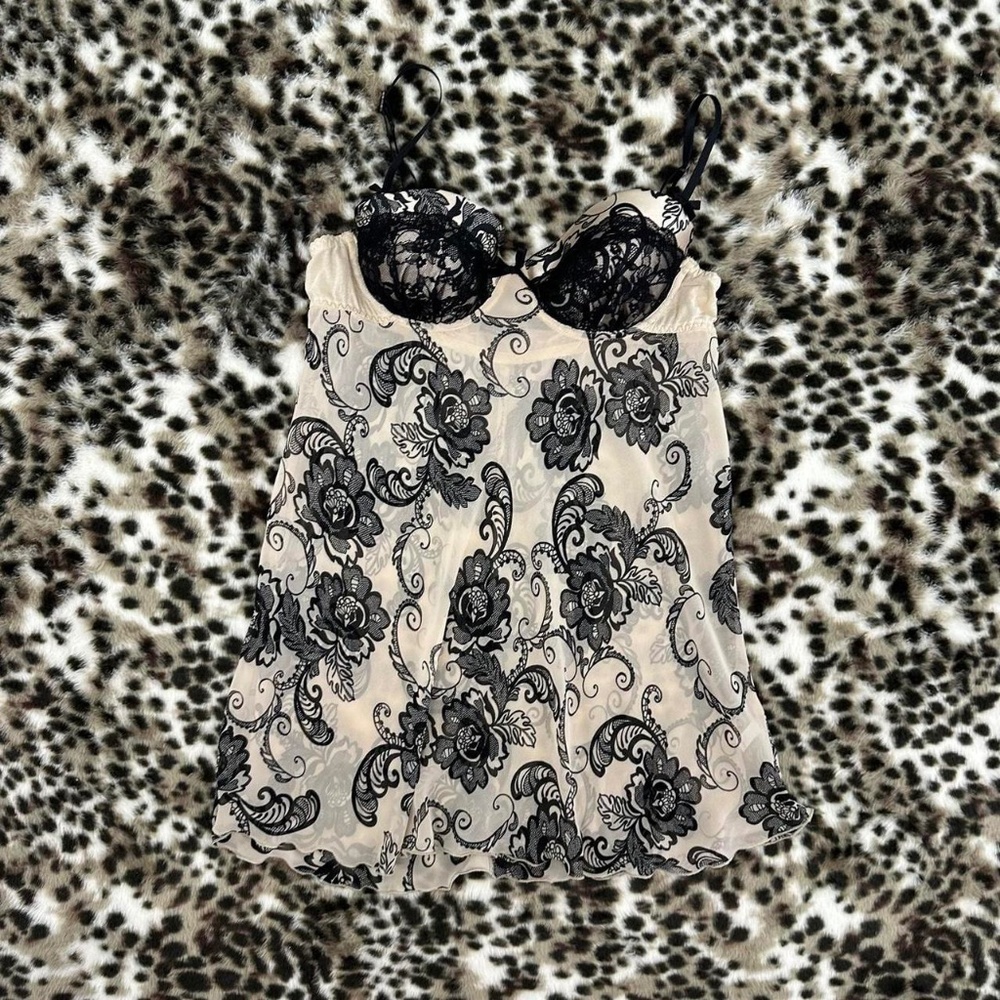 Black and cream lace babydoll top / dress   ~ ed hardy type